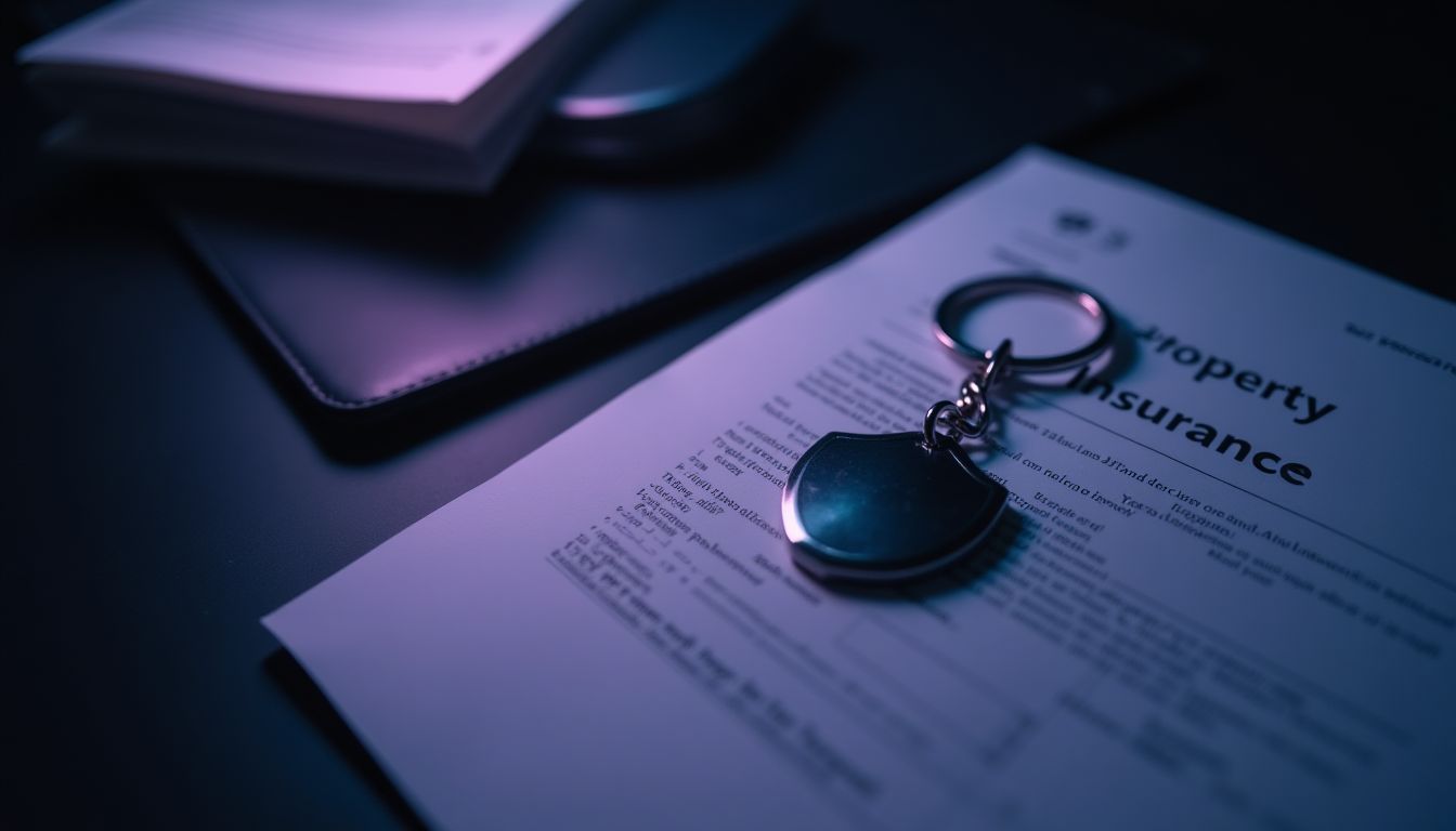A glowing indigo shield over a property file folder β landlord protection, tax and compliance